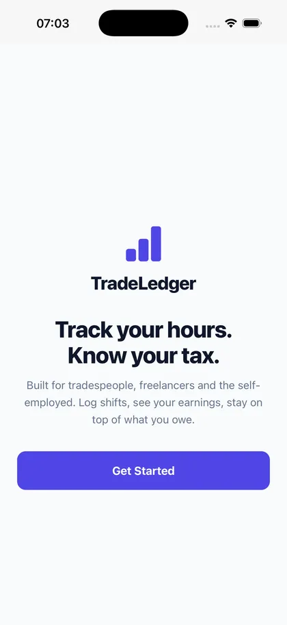 TradeLedger onboarding welcome screen